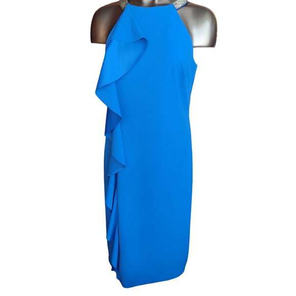 Lauren | Ralph Lauren Women's Sleeveless Ruffle Trim Crepe Dress 10 - Picture 4 of 7